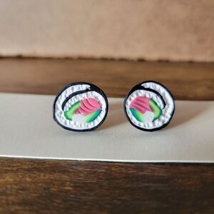 Samlon sushi roll clay stud earrings, hypoallergenic stud earrings
